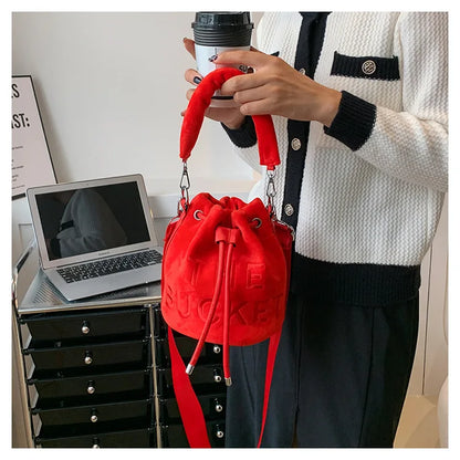 New Fashion Women's Bucket Bag Trend Brand Personality Plush Shoulder Bag High-end Elegant Crossbody Bag Designer Luxury Handbag