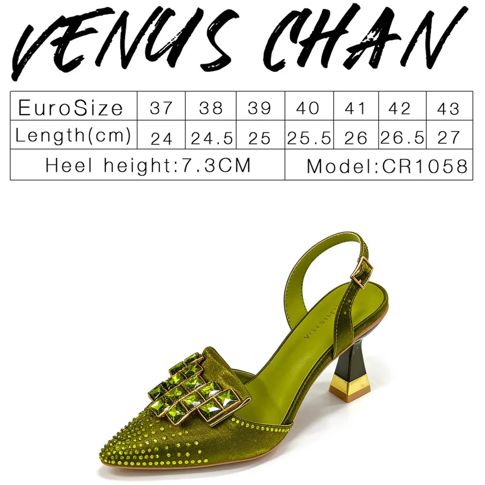 Elegant Taro Purple Satin Slingback High Heels for Women – Pointed Toe with Geometric Rhinestone Block Heels – Perfect