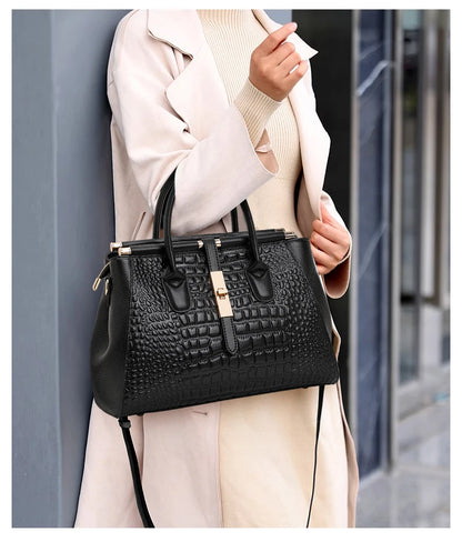 Aidrani Genuine leather women's handbag, fashion crocodile pattern design, high-end luxury cowhide bag large capacity