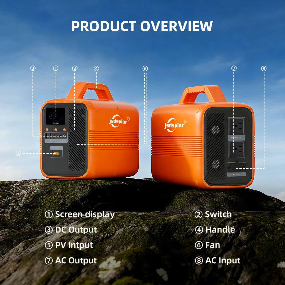 Jsdsolar All-in-one Portable Power Station 1004.8Wh LiFePO4 Battery 500W Solar Generator Outdoor Emergency Power Plant  UPS Pure Sine Wave Fast Charging Power Bank for Home Backup Camping RVs