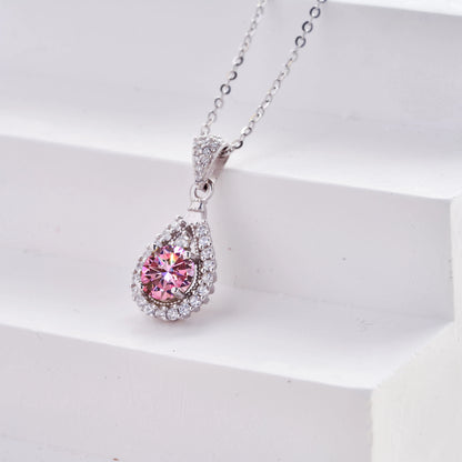 Pink Color Moissanite Pendant Necklace 1 Carat 6.5mm Real Gra Lab Diamond Pendant Necklace 925 Sterling Silver Luxury Jewelry