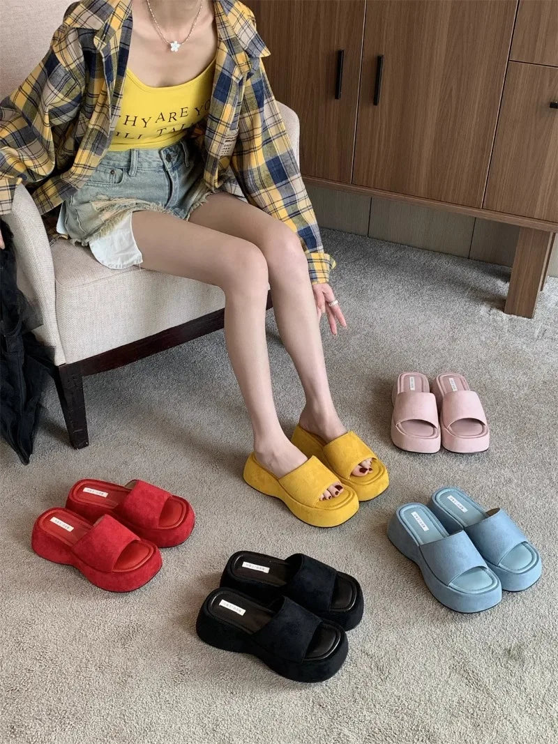 Women Platform Slippers Fashion Wedge Heeled Sandals Luxury Suede Casual Slides Summer New Beach Shoes for Women Sandalias Mujer