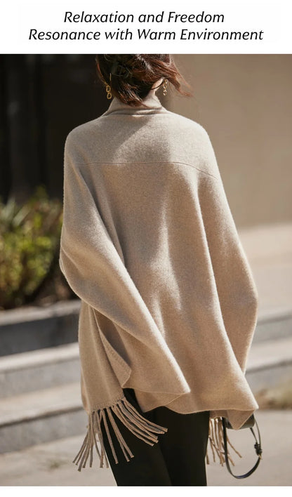 Light Luxury Autumn Winter Woman Shawl Elegant Female 100% Merino Wool Knitwear New Fashion Ladies Tassel Scarf Solid Jersey