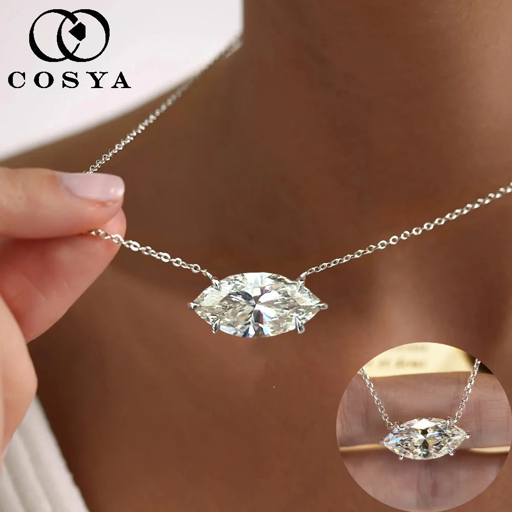 COSYA 2/6CT Marquise Cut Moissanite Necklace for Women S925 Silver Solitaire East West Lab Diamond Wedding Fine Jewelry Gift