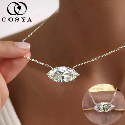 COSYA 2/6CT Marquise Cut Moissanite Necklace for Women S925 Silver Solitaire East West Lab Diamond Wedding Fine Jewelry Gift