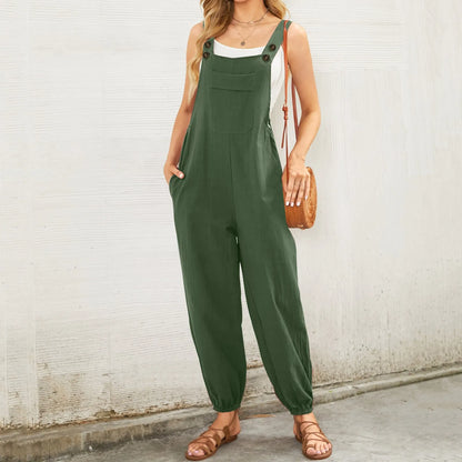 Women'S Sleeveless Overalls Jumpsuit Casual Solid Color Summer Wide Leg Bib Pants Bottons Jumpsuits Rompers With Pockets