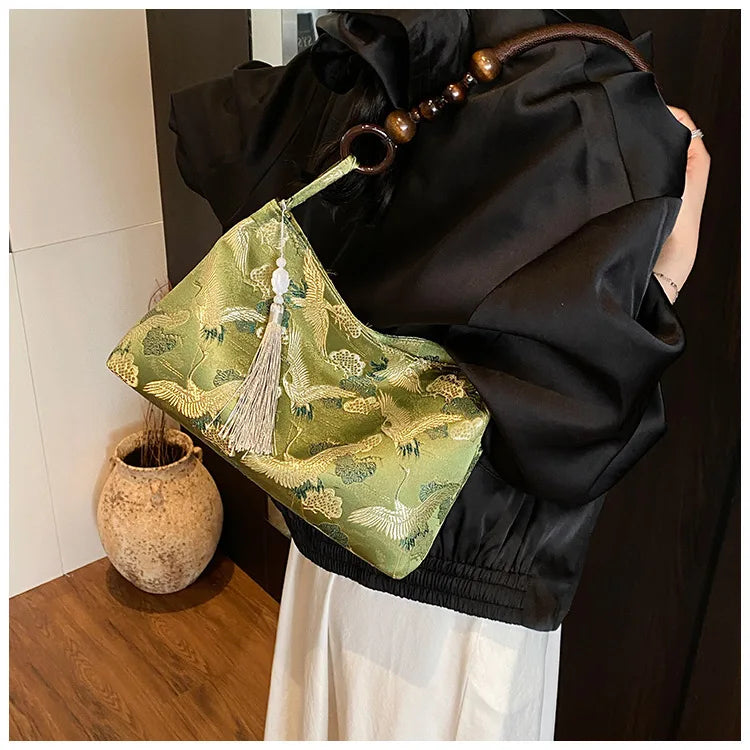 Shoulder Bags Tassel Decoration Embroidered National Style Hasp Sewing Thread 2026 Spring New Hot Sale Women's Handbags