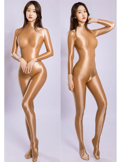 New Unisex Shiny Catsuit Bodystocking Long Back Zipper Open Crotch Bodysuit Tights Leotard Conjoined Unitard Jumpsuit Teddies