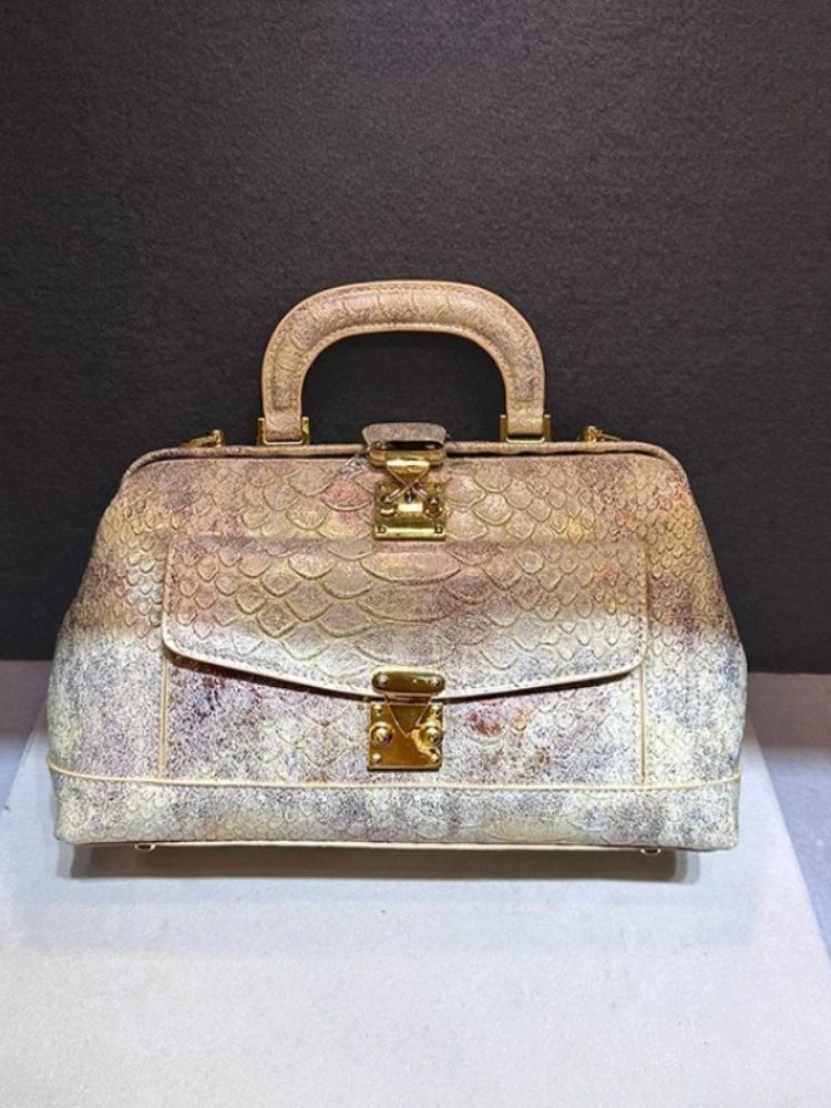 2025 New Retro Snakeskin Pattern Hand Bill of Lading Shoulder Crossbody Dragon Scale Pattern Bags for Women