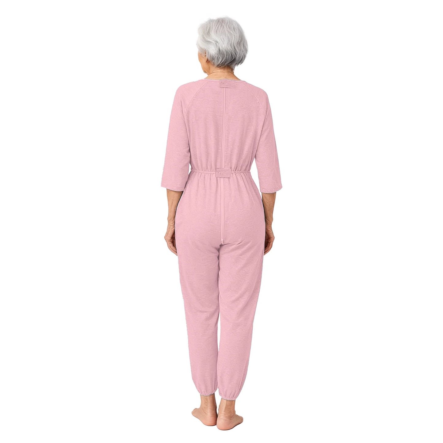 Women's Elderly Anti-Strip Adaptive Jumpsuit Back Legs Zip Long Sleeve Long Pants Nursing Rompers for Special Needs Disabilities