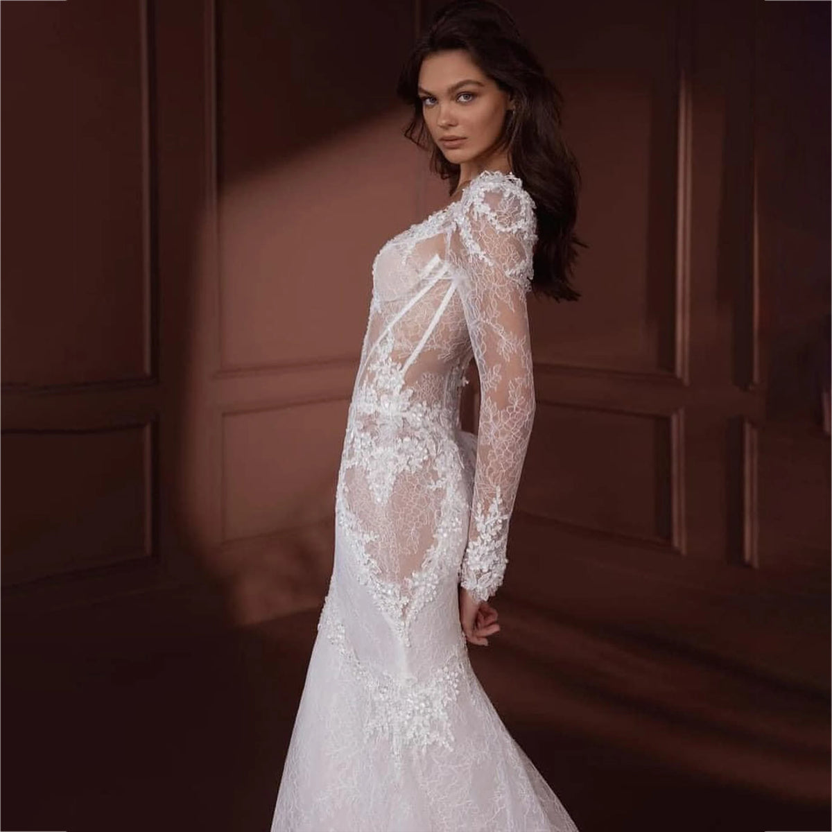 Beaded Wedding Dresses Lace Appliques Backless Lace Up Mermaid Full Sleeve Bride Gowns Luxury vestido de noiva 2026 Customized