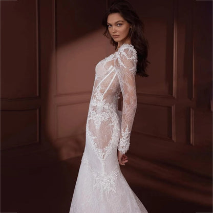 Beaded Wedding Dresses Lace Appliques Backless Lace Up Mermaid Full Sleeve Bride Gowns Luxury vestido de noiva 2026 Customized