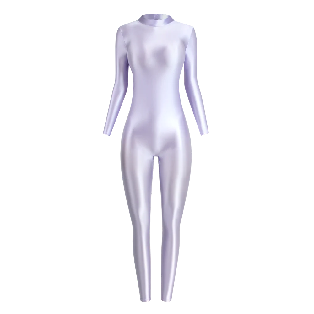 MJINM Sexy Shiny Bodysuit Tight-fitting Oil Smooth Back Zipper Overalls Yoga Zentai Suits Casual Sport Tights Catsuit Jumpsuits