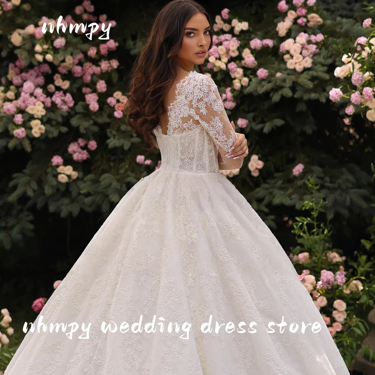 OL Gorgeous Ball Gown Wedding Dresses Bride Gown Customized High Neck Full Sleeves Lace Applique Saudi Arabian Bridal Dresses