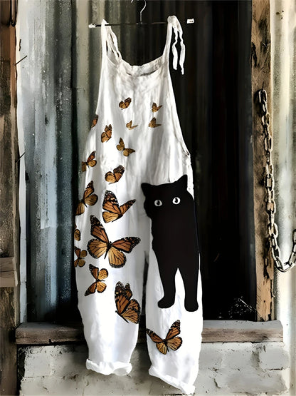 Pet Cat Love Print Women's Halter Jumpsuit Outdoor Resort Casual Women's Halter Pants S-5XL Spring Summer Jumpsuit Travelwear