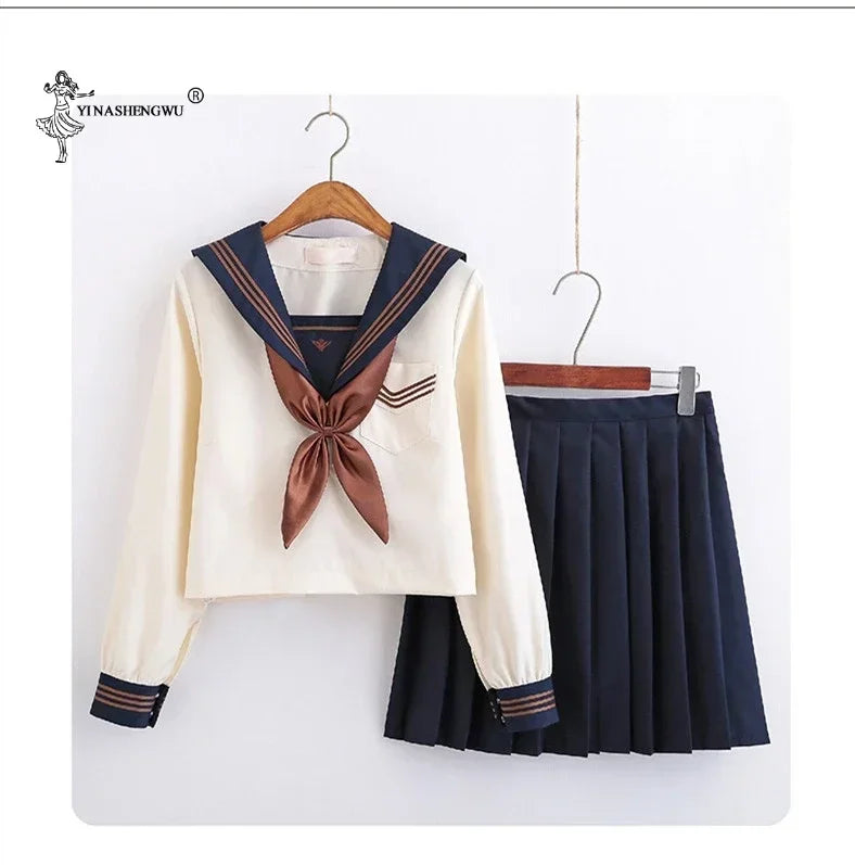 Japanese School Uniforms Anime COS Sailor Suit Jk Uniforms College Middle School Uniform For Girls Students Light Yellow Costume