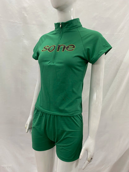 Y2K trendy short sleeved half zip top with letter print, slim fit and atmosphere, millennial style spicy girl top