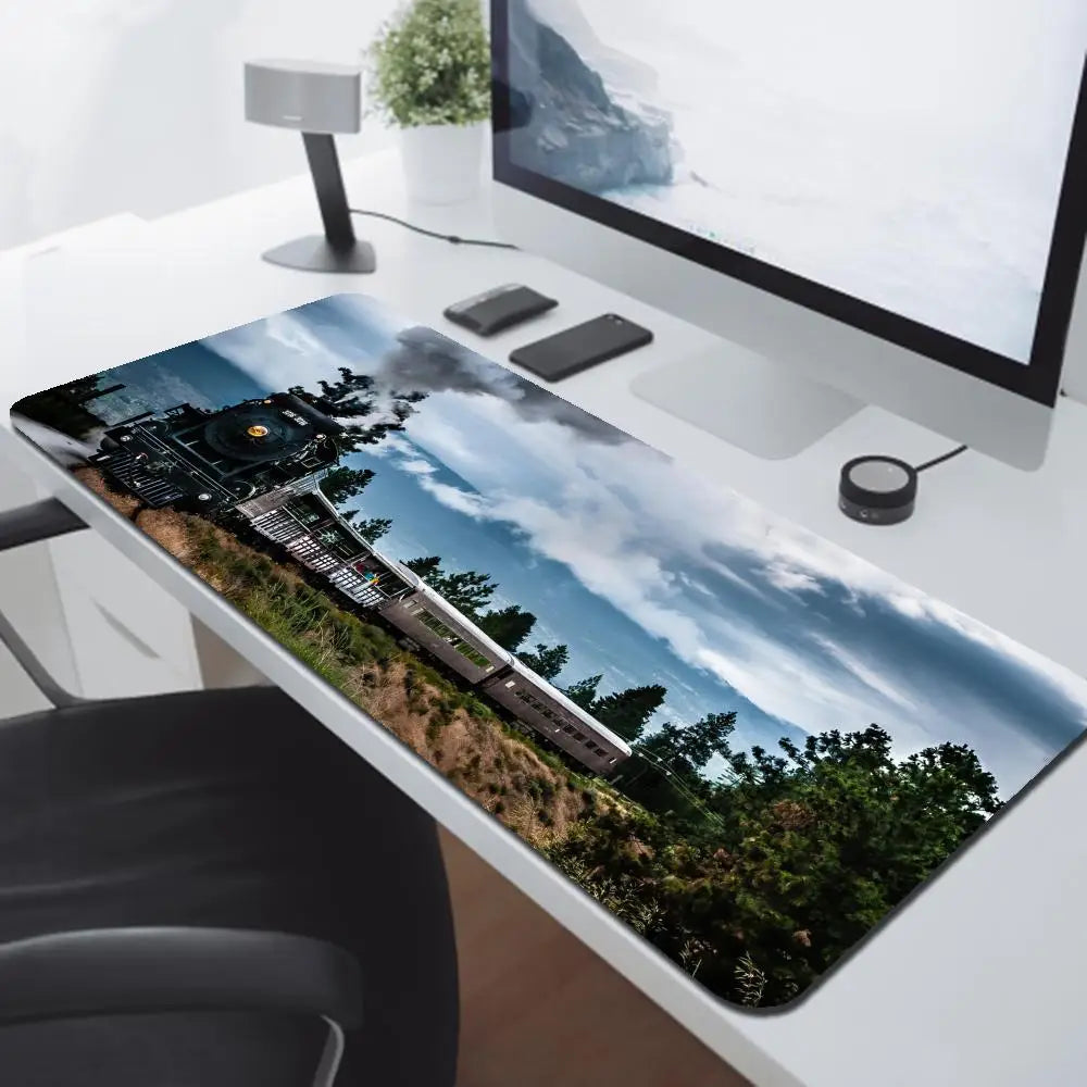 Retro Train Mouse Pad Large Gaming Mousepad PC Gamer Computer Office Mouse Mat Silicone Keyboard Mat Desk Pad Laptop Mausepad