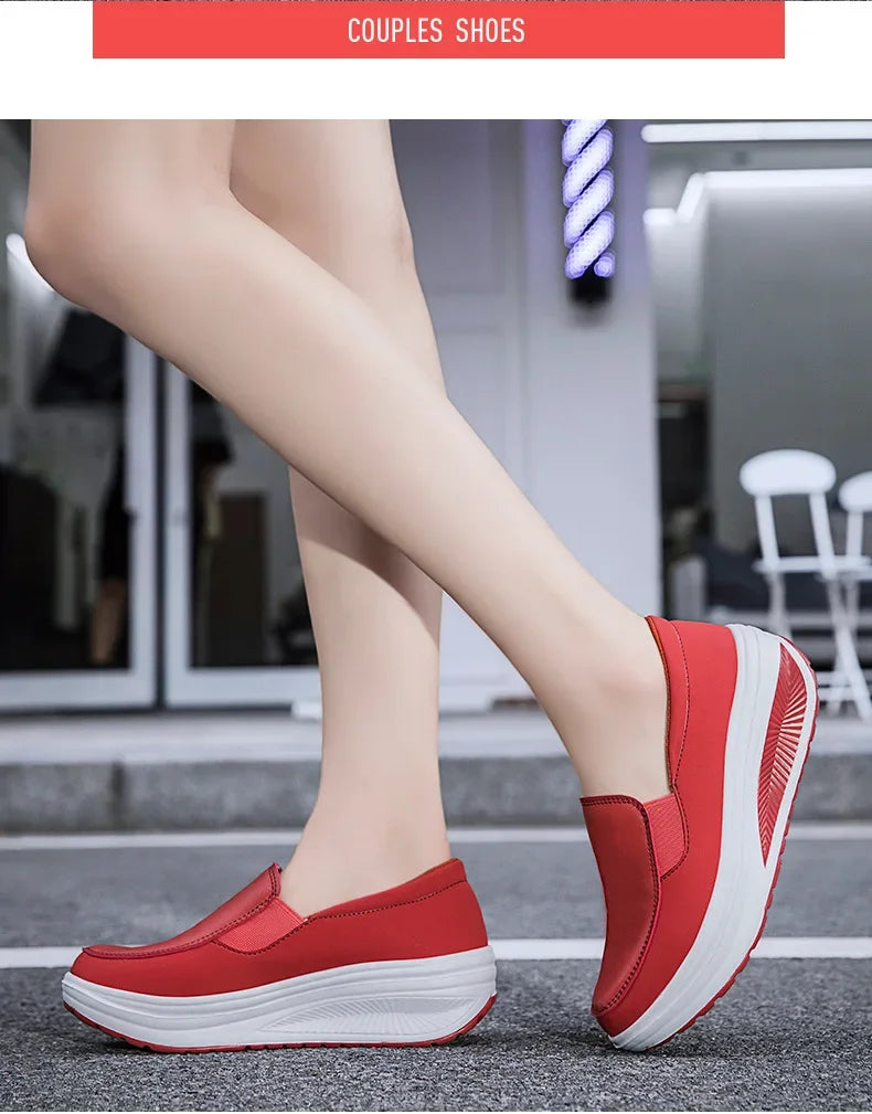 EOFK Women Moccasions Walking Shoes For Work Soft Wedges Platform Loafers Female Black Swing Slip On Casual Non Slip Female Shoe