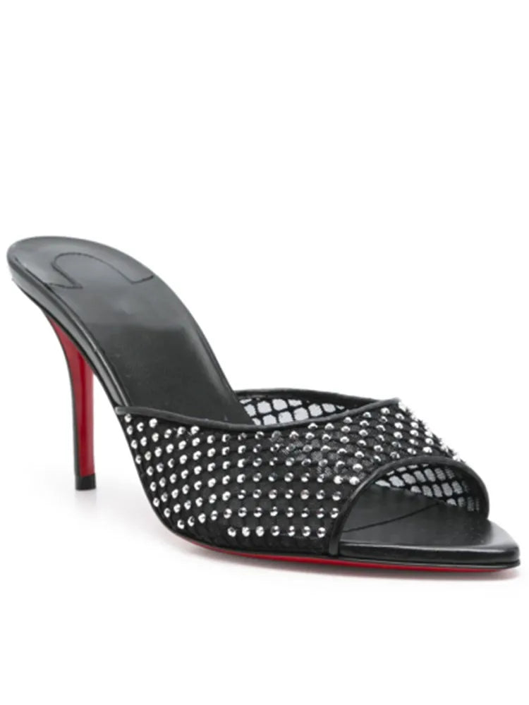Summer New Women's Pointed Open Toothed Slim Fit High-heeled Slippers, Outdoor Sexy Sandals, Fashionable High-heeled Slippers