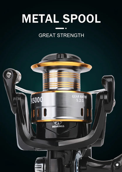 BILLINGS Spinning Reel 12KG Max Drag 5.2:1 Gear Ratio Metal Spool Durable Professional Fishing Reels, Multipurpose for Freshwater Saltwater Bass Trout Salmon Fishing