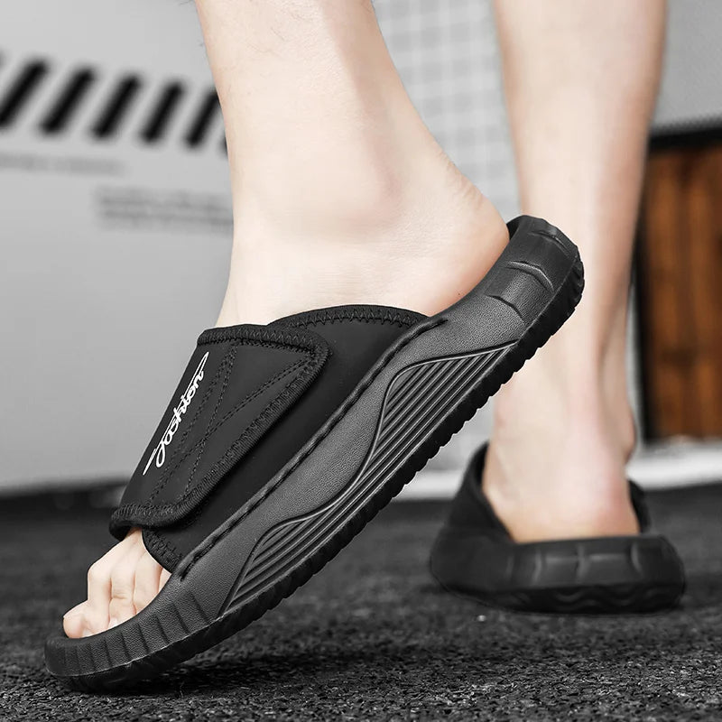 Leisure Walk Mens Slippers Outdoor Leather Male Slides Sneakers Summer Beach Shoes Sandals for Male Large Size Casual Half Drag