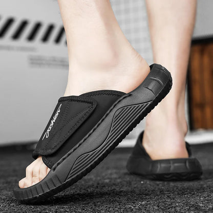 Leisure Walk Mens Slippers Outdoor Leather Male Slides Sneakers Summer Beach Shoes Sandals for Male Large Size Casual Half Drag