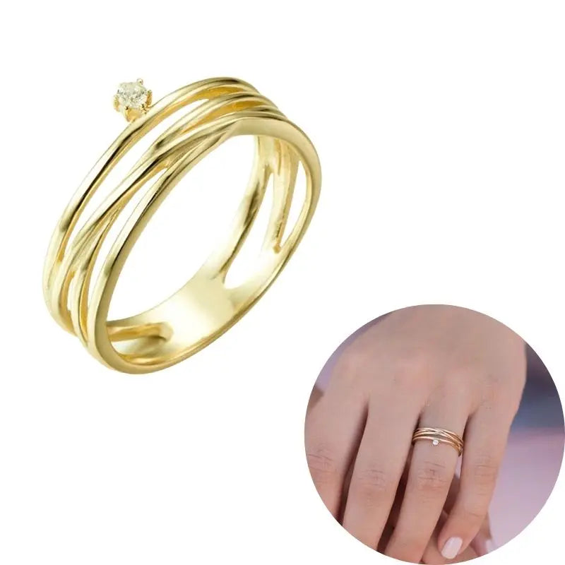 24K Gold Plated Colorful Crystal Gold Rings Turquoise Engagement Wedding Anniversary Ring Light Luxury Fashion Jewelry Gifts A40