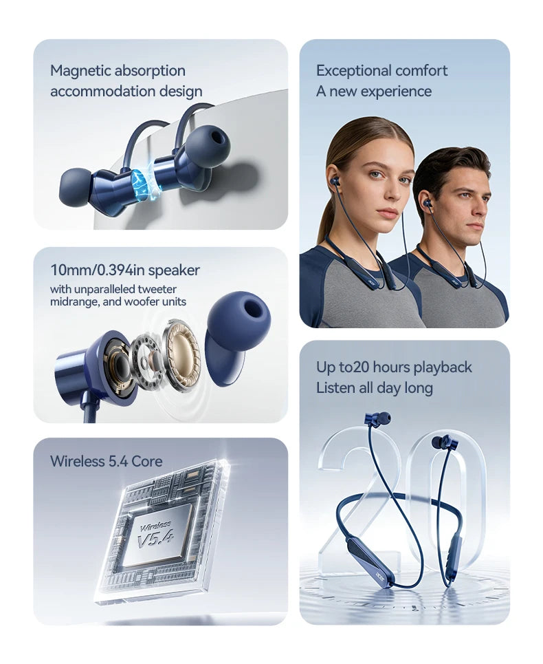Acer Ohr561 Wireless Neckband Bluetooth Headphones, In-Ear Design, Comfortable to Wear, Bluetooth 5.4 Chip with Low Power Consumption, 20 Hours of Long-Lasting Battery Life, Dedicated for Sports and Running
