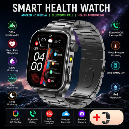 2026 New Health Smart Watch Laser Therapy Reduce Three Highs Blood Oxygen Pressure Uric Acid Blood Lipid ECG Smartwatch For Man