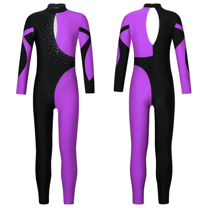 Kids Girls Long Sleeve Gymnastics Leotard Bodysuit Teens Gymnastics Jumpsuit for Girl Children Ballet Dance Costume Dancewear