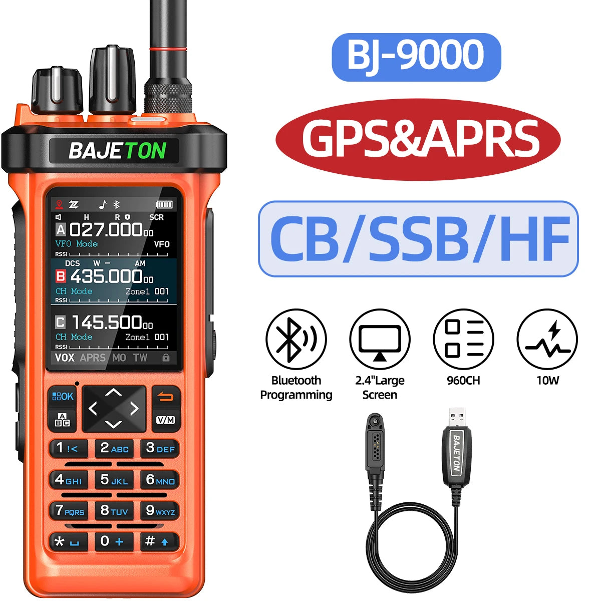 BAJETON BJ-9000 Walkie Talkie Bluetooth Programming GPS APRS 10W CB/SSB/HF Wireless Copy Frequency For RT-950PRO RT-950 Radio