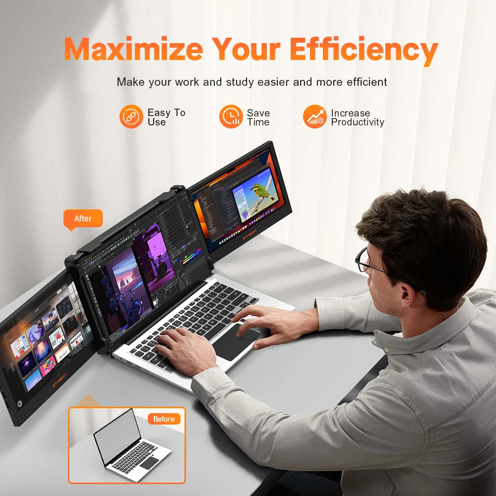 GTMEDIA 11.6Inch Portable Monitor 1920*1080 IPS FHD Triple Dual Extender Screen Full View Fold Display For 13.0-17.3Inch Laptops