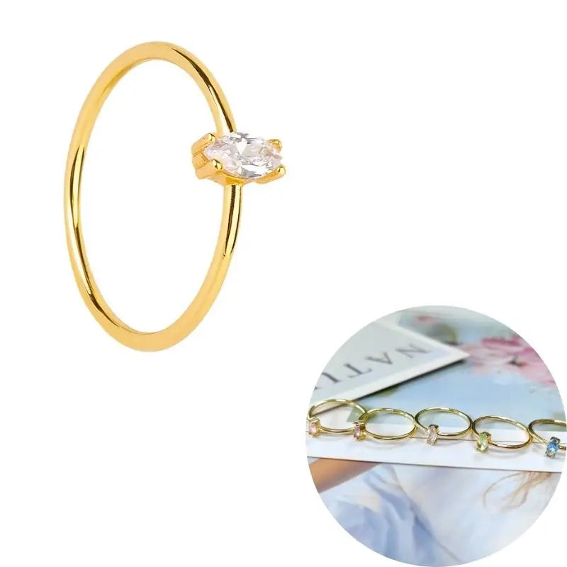 24K Gold Plated Colorful Crystal Gold Rings Turquoise Engagement Wedding Anniversary Ring Light Luxury Fashion Jewelry Gifts A40