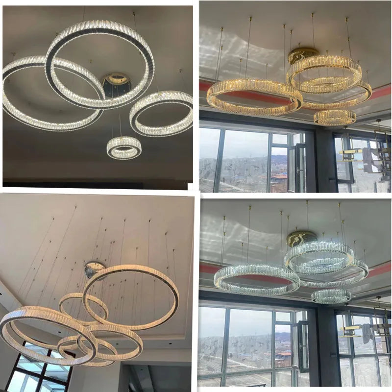 Modern Luxury Led Dimmable Pendant Lights Lustre Living Room Chandelier Lamp Fixtures Foyer Shiny Steel  Luminarias Light