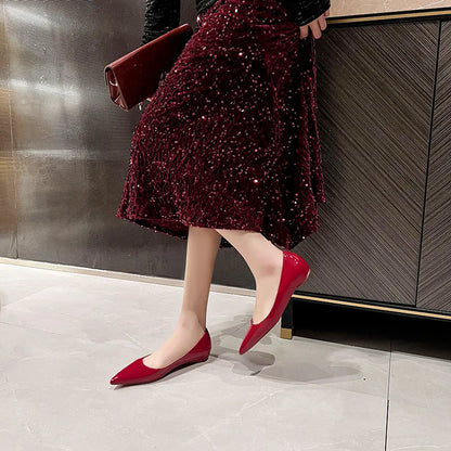 Ladies' inner height increase 3CM flat sole single shoe patent leather solid color versatile casual shallow mouth single shoe