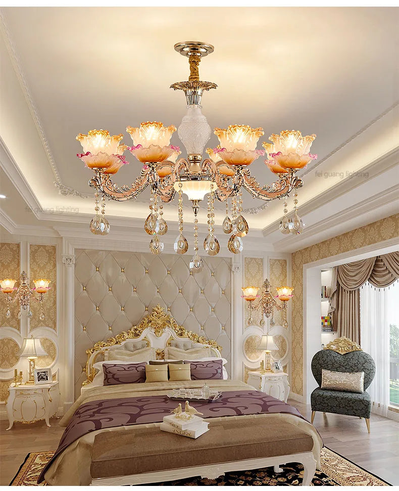 New Bedroom Chandelier  European Luxurious Atmospheric Lighting Fixture Home Living Room Dining Room Light Luxury Crystal Lamps