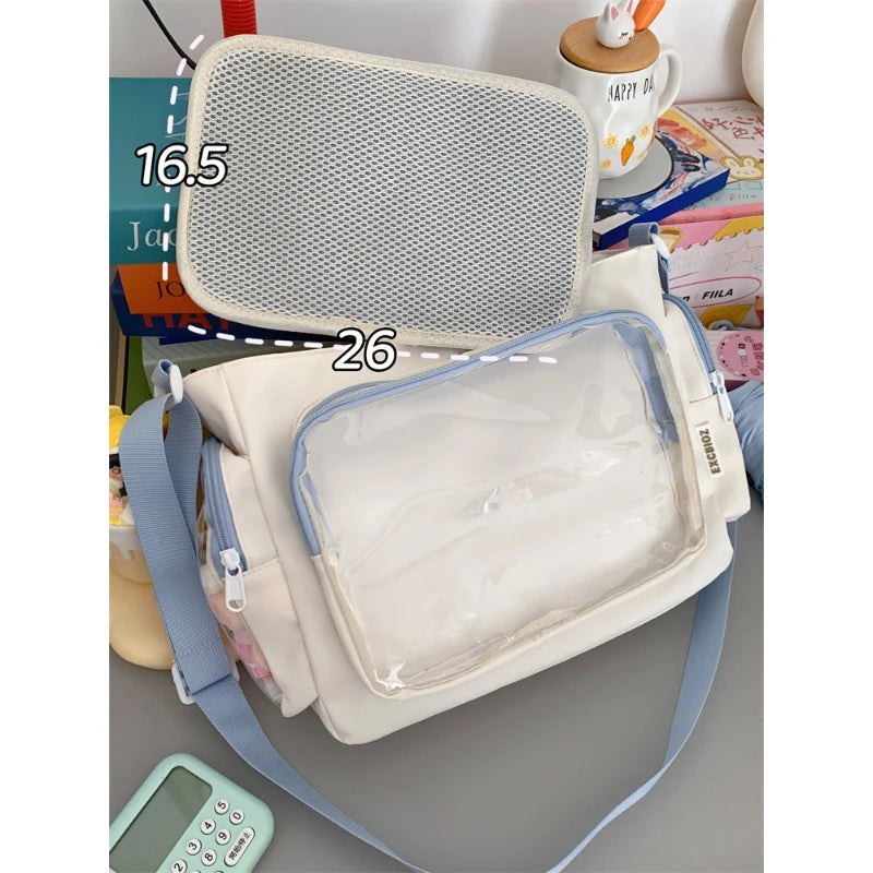 Trendy Transparent Simple Crossbody Bag for Girls Large Capacity School Shoulder Bag Comfortable and Versatile Texture Ita Bag