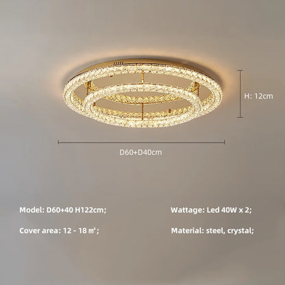 Modern Luxury Led Dimmable Chandelier Foyer Crystal Ceiling Lights Lustre Indoor Light Lamparas Round Steel Led Luminarias
