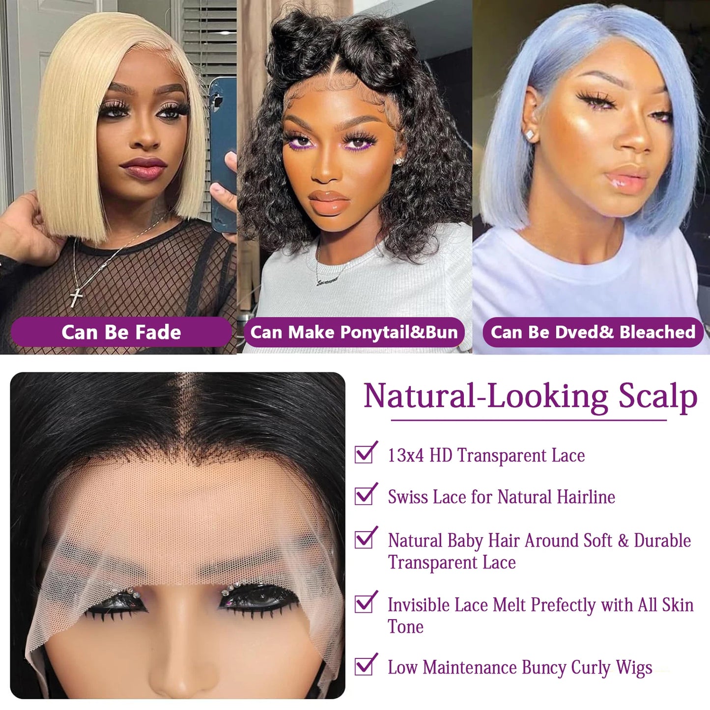 220% Density Straight 13x4 Lace Frontal Short Bob Wigs 100% Human Hair 4x4 Lace Closure Wig Virgin Bob Wigs #1B Natural Black