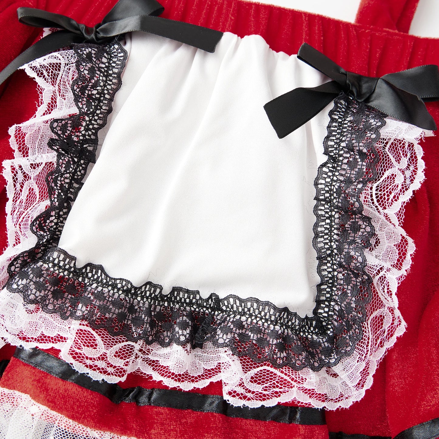 Combhasaki Womens Halloween Costume Bows Lace Ruffled Trim Short Sleeve Tube Tops + Suspender Dress and Hooded Cape 3Pieces Set