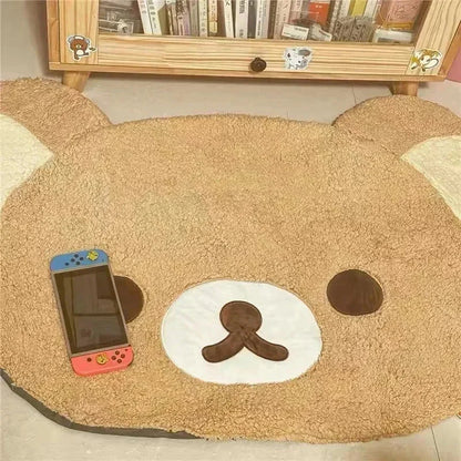 Rilakkuma Plush Floor Mat Soft Cartoon Cute Korean Bedside Rug Cozy Bedroom Carpet For Kids Teens Women Home Birthday Gift