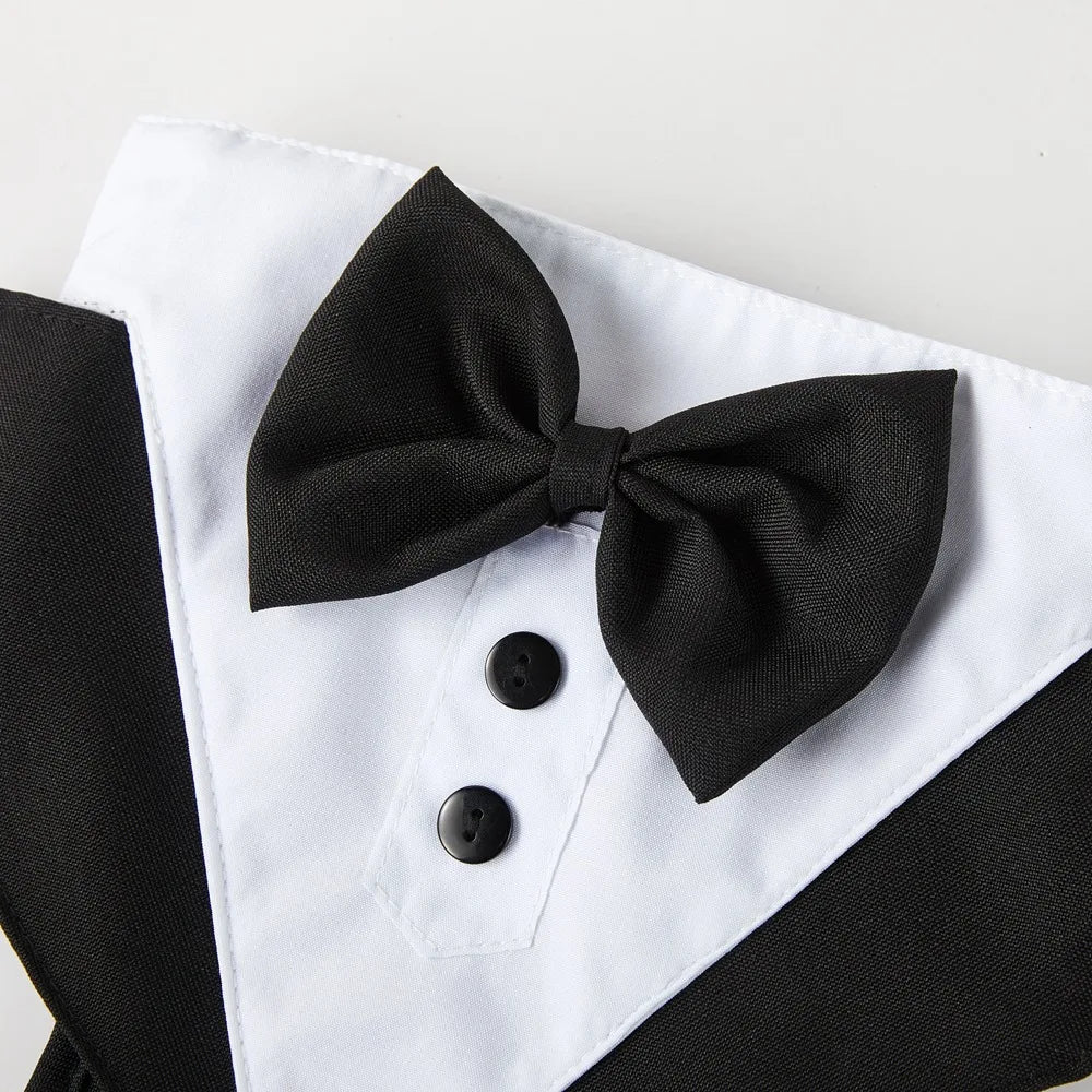 Dog Tuxedo Costume Formal Shirt Dog Wedding Black Jacket Suit Pet Puppy Prince Ceremony Bow Tie Suit Small Dogs Cat Vest Clothes