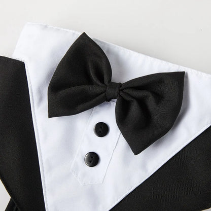 Dog Tuxedo Costume Formal Shirt Dog Wedding Black Jacket Suit Pet Puppy Prince Ceremony Bow Tie Suit Small Dogs Cat Vest Clothes