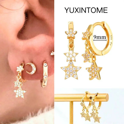 White Color Zircon Hoop Earrings 925 Sterling Silver Needle Cross/Star/Flower/Water Drop Pendant Gold Earrings Luxury Jewelry