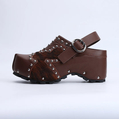 Luxury Designer Mule Sandals for Women,Handmade Lambskin&Cowhide Fur,Rubber Sole,Latex Insole,Adjustable Zipper,Trendy Summer