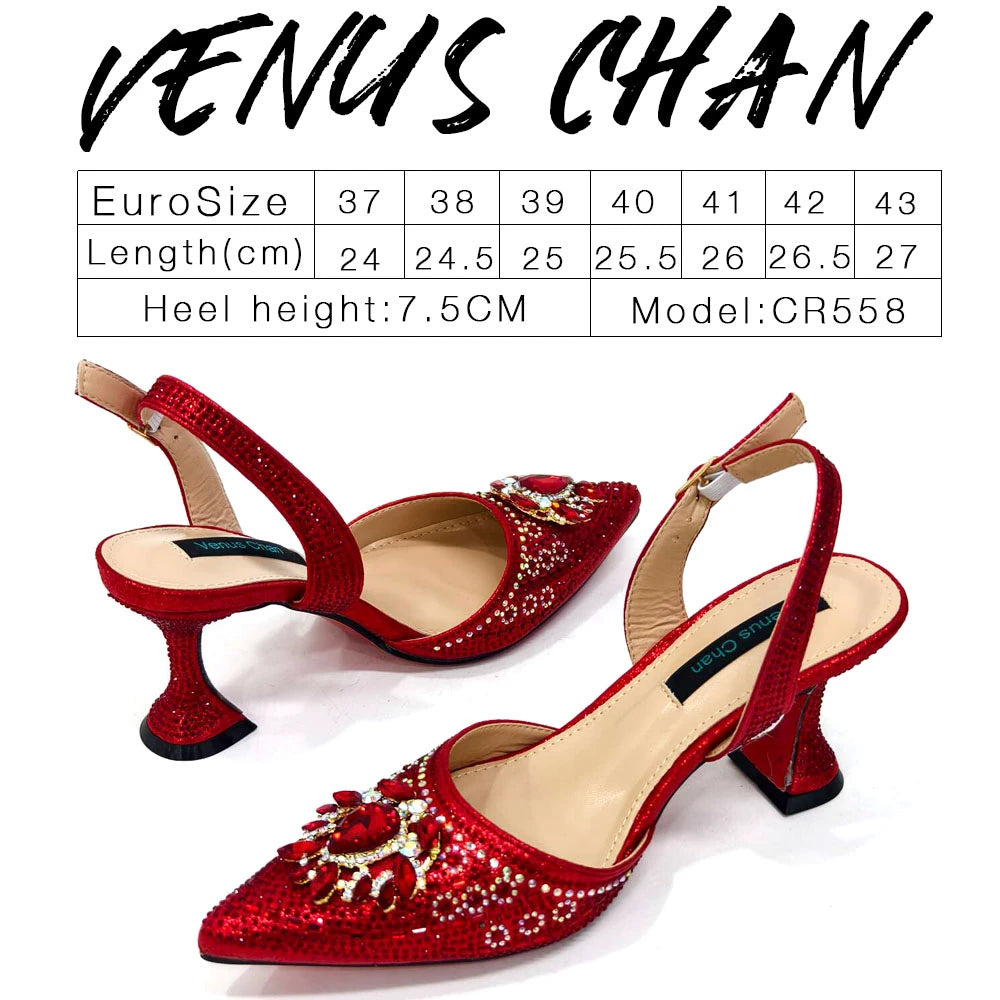Venus Chan Italian Shoes and Bags Matching Set 2024 Nigerian Heel Party for Women Orange Colour Italian Design Wedding INS 2024