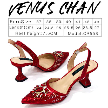Venus Chan Italian Shoes and Bags Matching Set 2024 Nigerian Heel Party for Women Orange Colour Italian Design Wedding INS 2024