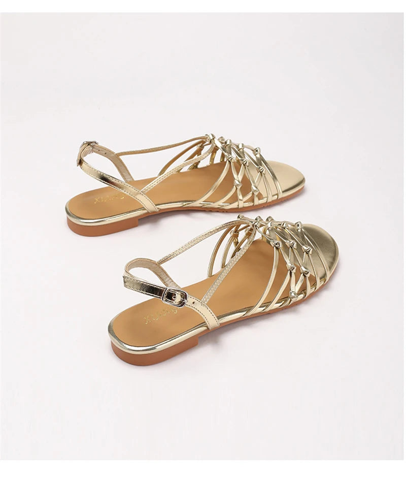 ZAROY Luxury Gold Gladiator Flat Sandals Woman Summer Narrow Band Open Toe Roman Shoes Casual Strap Sandalia Zapatos босон