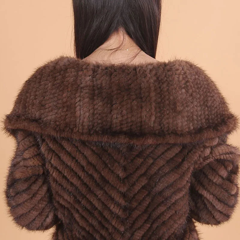 2026 Winter Women's Genuine Real Natural Knitted Mink Fur Coat Overcoat Hoody Outerwear Coats Long Coat